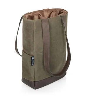 2 Bottle Insulated Wine Cooler Bag, (Khaki Green with Beige Accents)