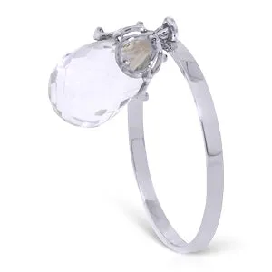 3 Carat 14K Solid White Gold Ring Dangling Briolete White Topaz