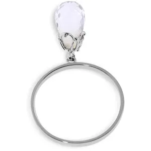 3 Carat 14K Solid White Gold Ring Dangling Briolete White Topaz