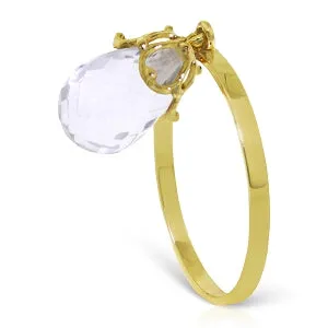 3 Carat 14K Solid Yellow Gold Ring Dangling Briolete White Topaz