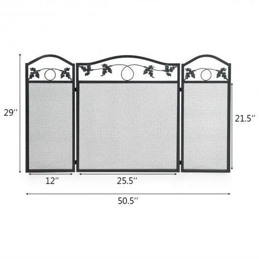 3 Panel Foldable Steel Fireplace Screen Spark Guard Fence