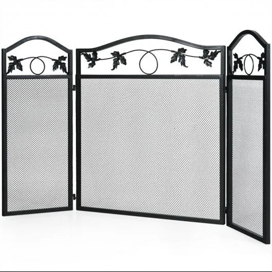 3 Panel Foldable Steel Fireplace Screen Spark Guard Fence