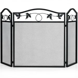 3 Panel Foldable Steel Fireplace Screen Spark Guard Fence