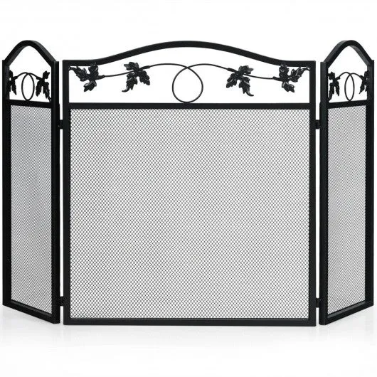 3 Panel Foldable Steel Fireplace Screen Spark Guard Fence