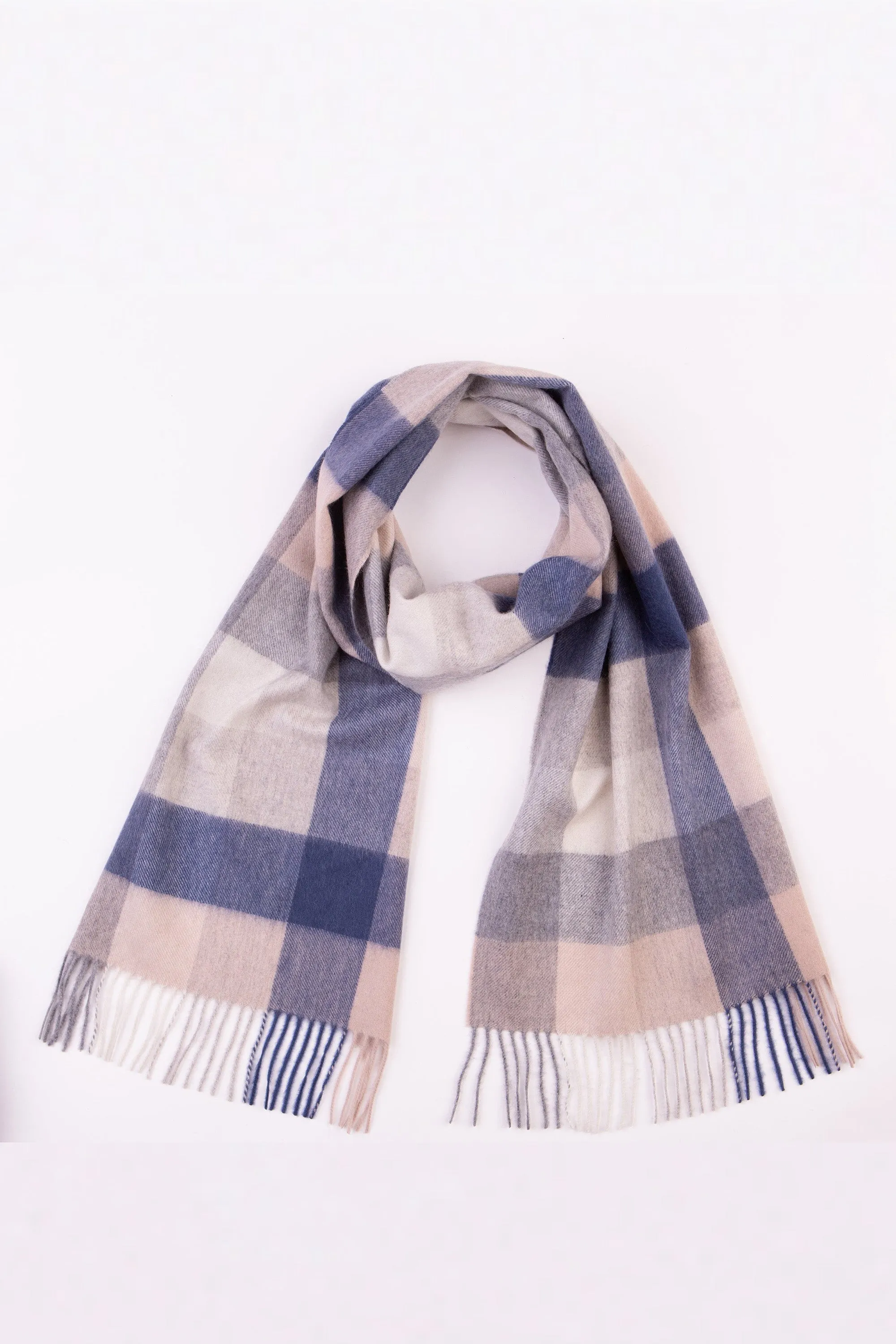 5 Square Check Cashmere Wide Scarf - Swiss Coffee