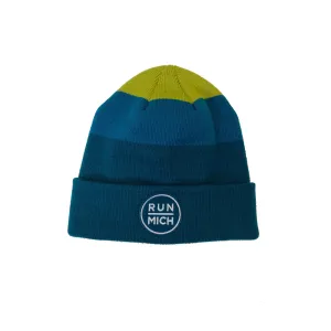 All Gender RUN MICH Stripe Cuffed Beanie - Lime/Blue