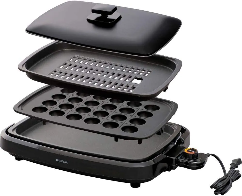 APA-137-B 100V Iris Ohyama Hot Plate 3Plate Takoyaki Yakiniku Grills with Lid