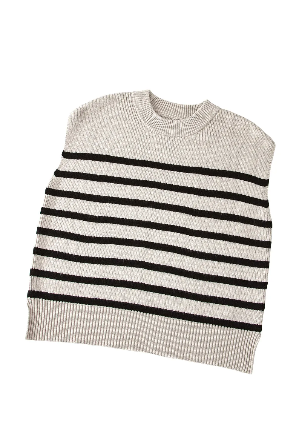 Apricot Stripe Knitted Round Neck Cap Sleeve Top