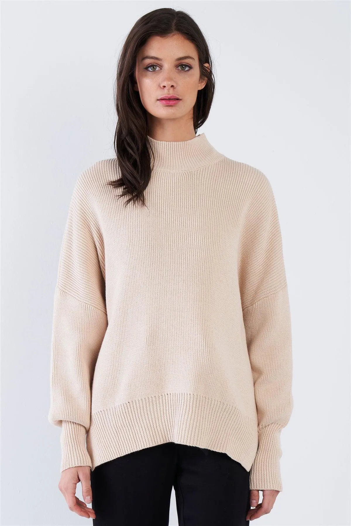 Beige Chic Oversized Knit Sweater