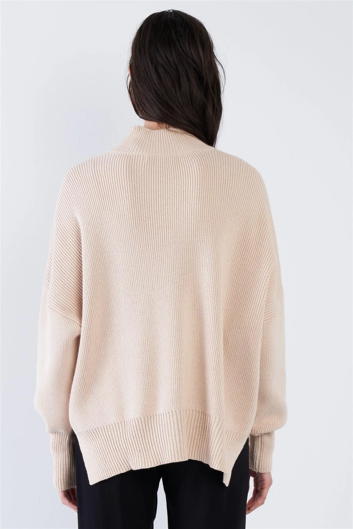 Beige Chic Oversized Knit Sweater