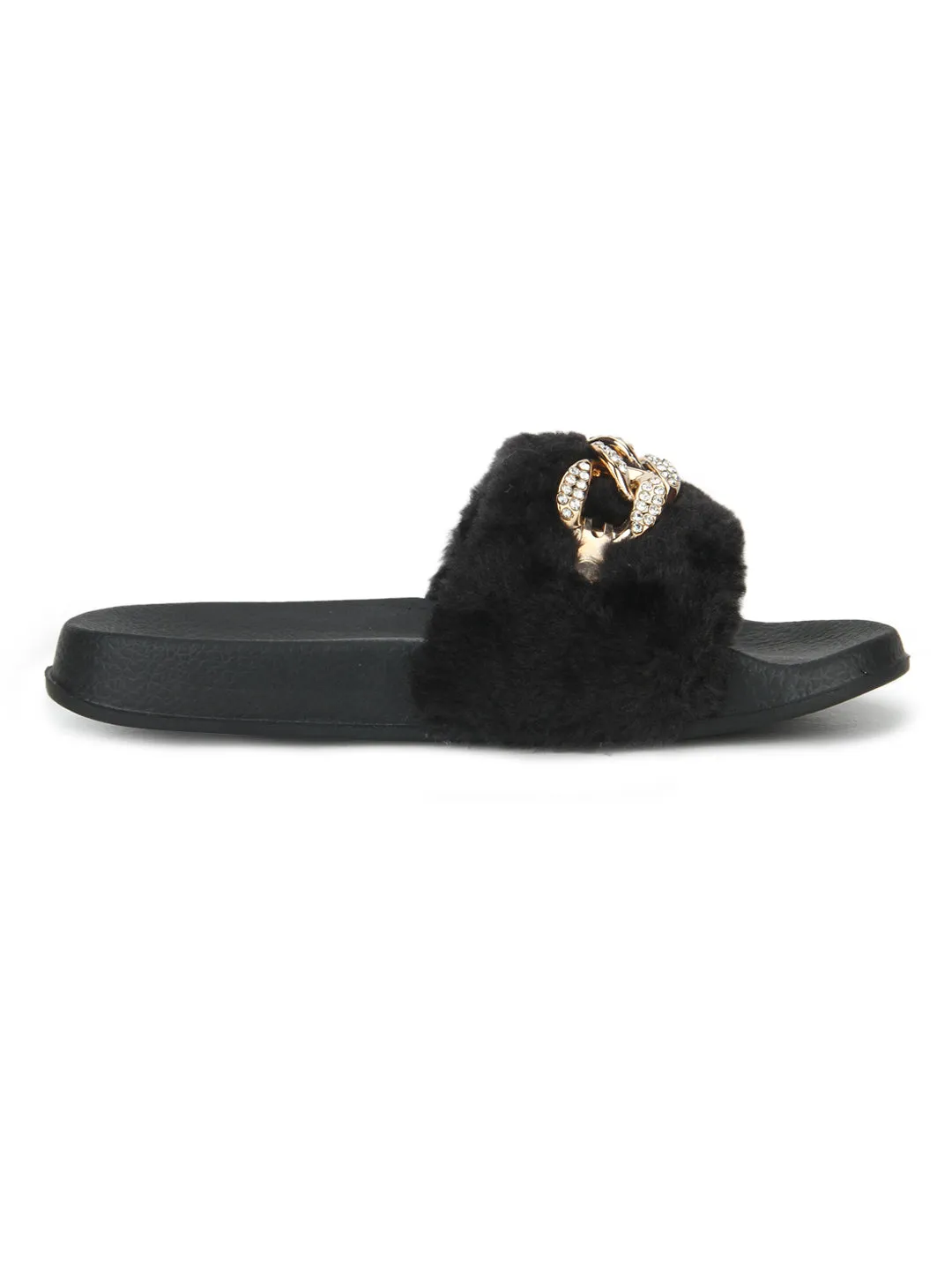 Black Fabric Chain Flats