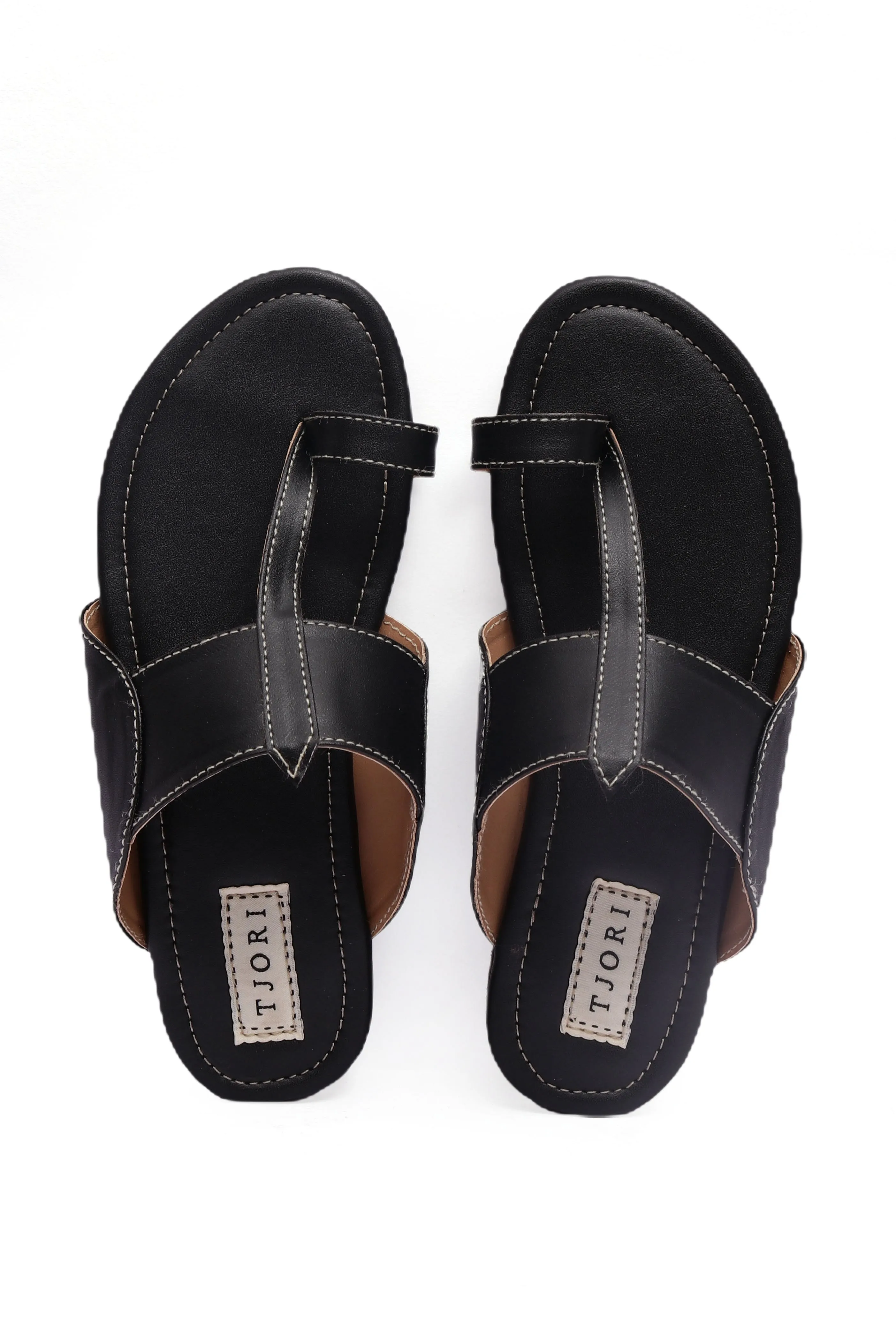 Black Kolhapuri Inspired Flats With Insole Cushion Padding