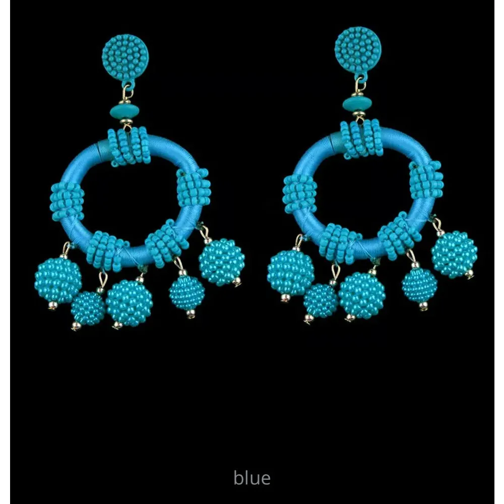 Bohemian Beaded Statement Tassel Drop Earrings