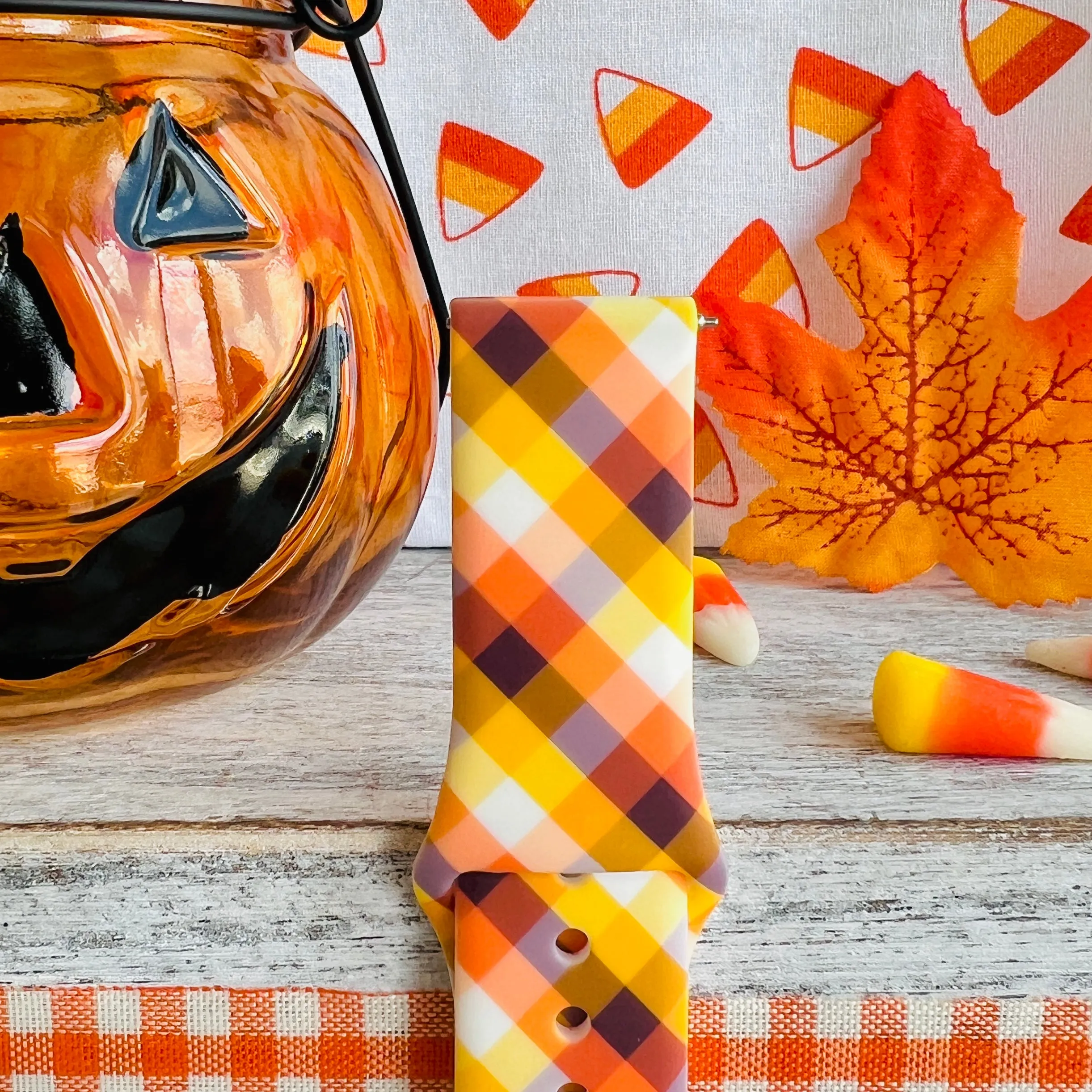 Candy Corn Gingham Print Silicone Band For Samsung Watch