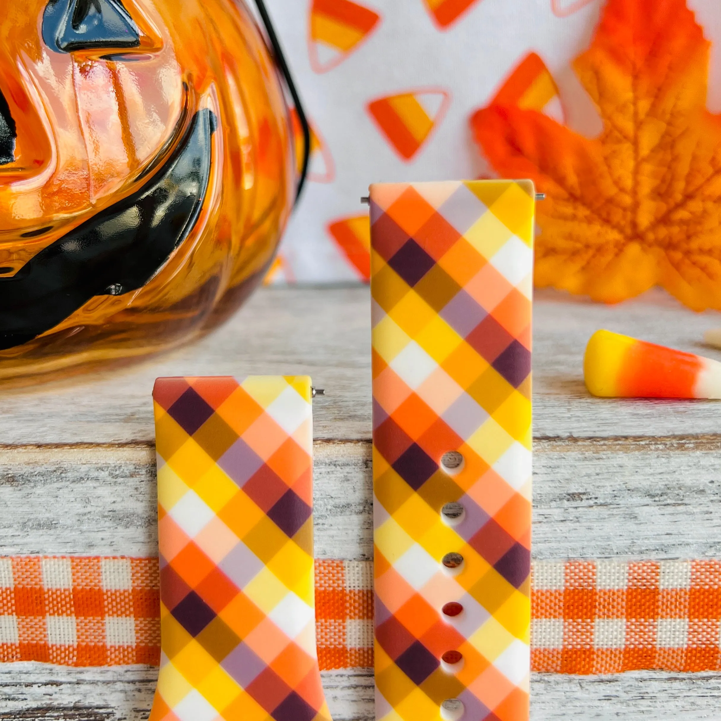 Candy Corn Gingham Print Silicone Band For Samsung Watch