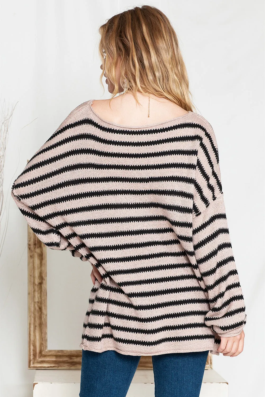 Casual Drop Shoulder Knitted Pullover Striped Sweater