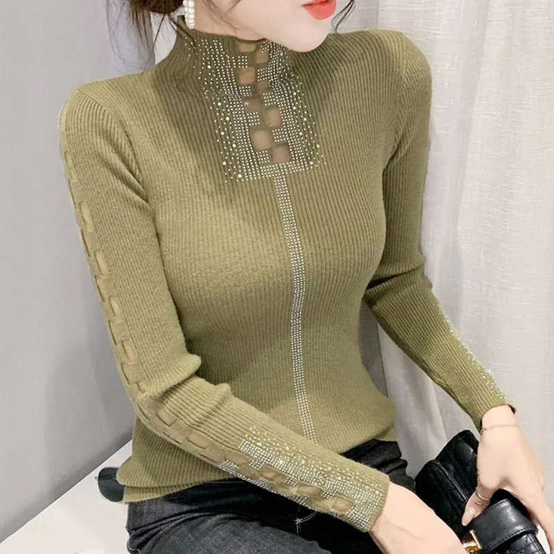 Casual Turtleneck Knitted Women Long Sleeve Tops