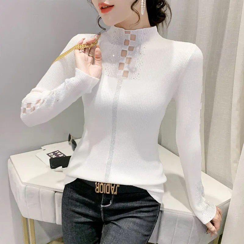 Casual Turtleneck Knitted Women Long Sleeve Tops