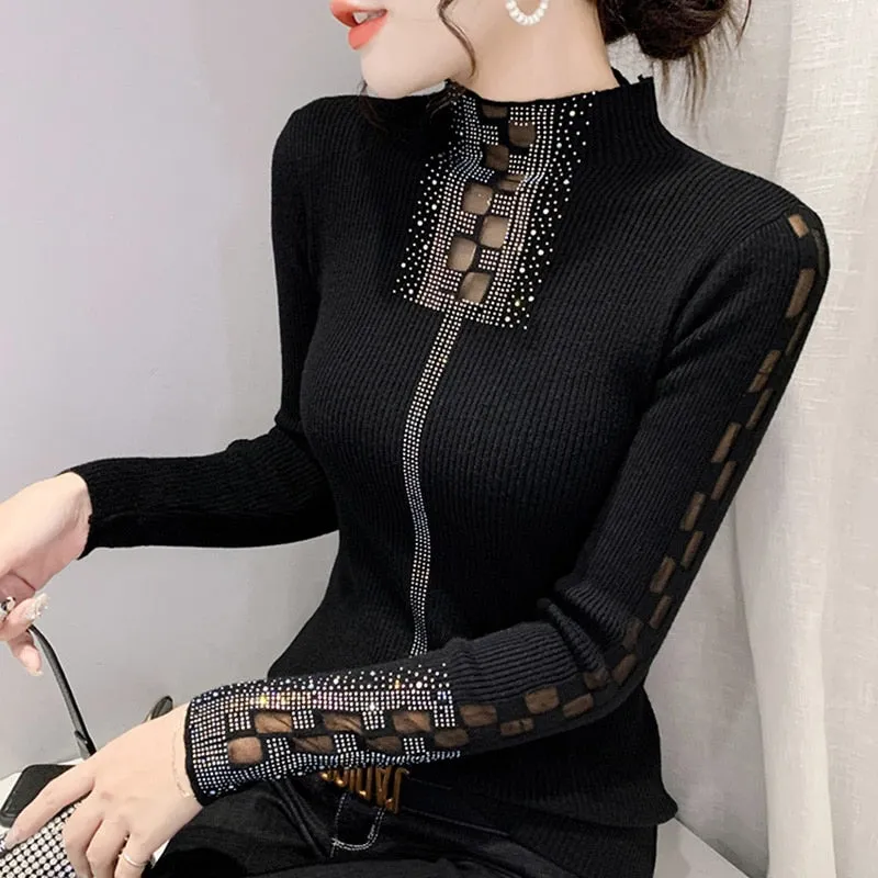 Casual Turtleneck Knitted Women Long Sleeve Tops