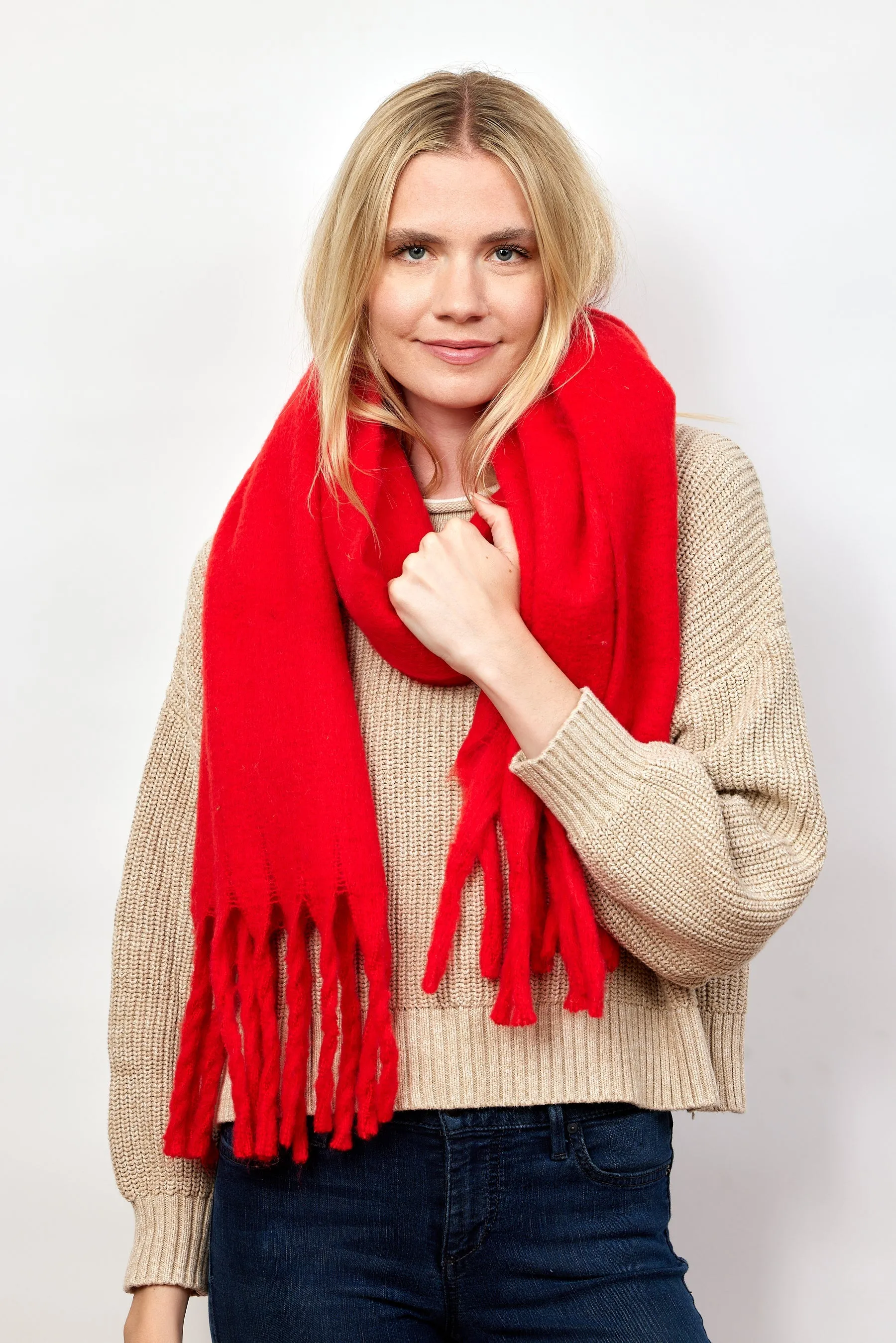 Chic Solid Scarf- Red