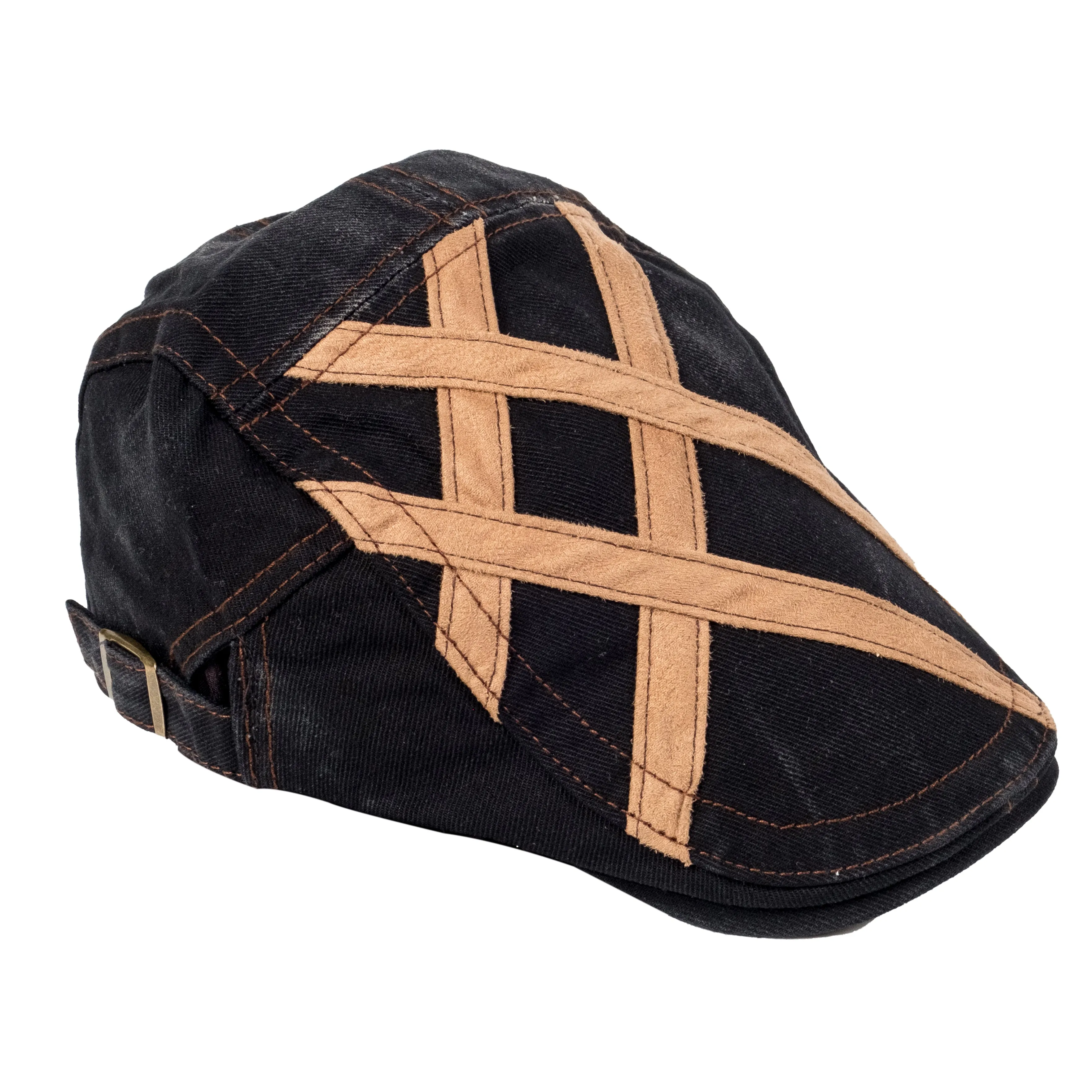 Chokore Denim Ivy Cap with Suede Detail (Black)