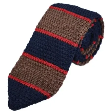 Classy Men Brown Blue Red Knitted Tie