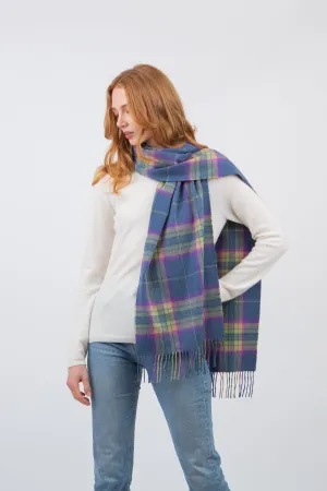 Contemporary Check Cashmere Wide Scarf - Blue Hoppy Check