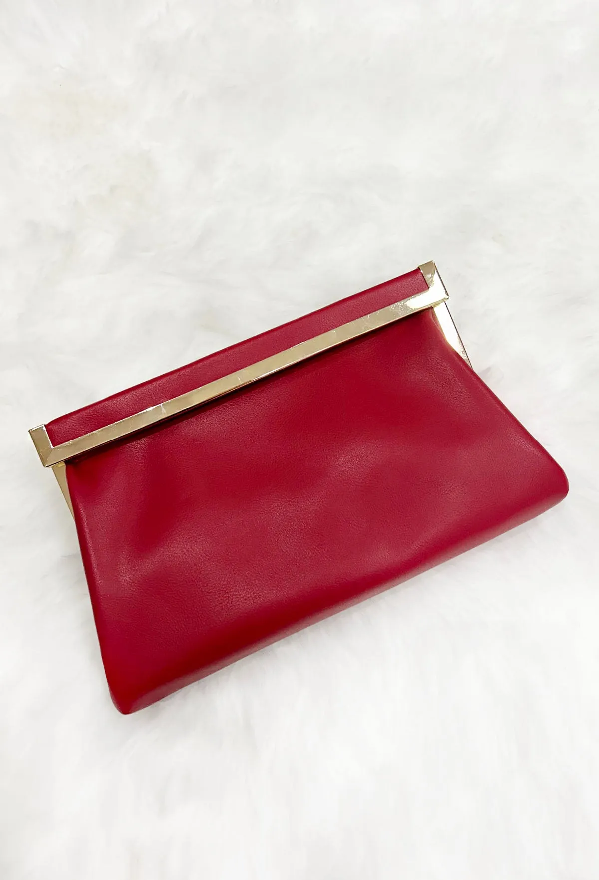 Couture Lifestyle Red Gold Trim Faux Leather Clutch With Chain Strap