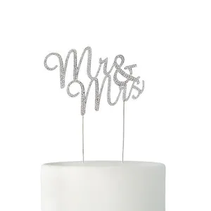 Crystal Rhinestone Mr & Mrs Cake Topper - Silver