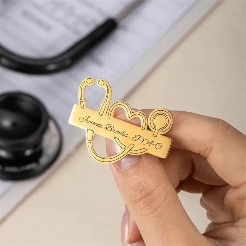 Custom Engraved Name Personalized Lapel Pin Brooch For Doctor Stainless Steel Custom Professional Brooch Pin