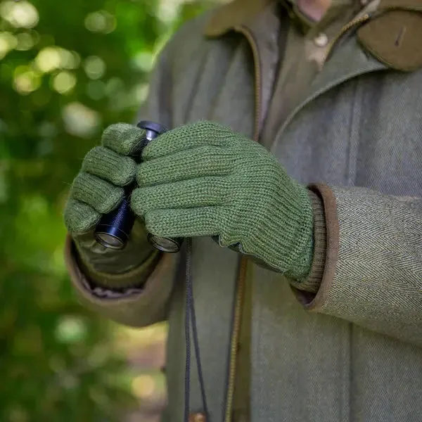 DENTS Browning Knitted Shooting Gloves With Leather Palm - Mens - Olive