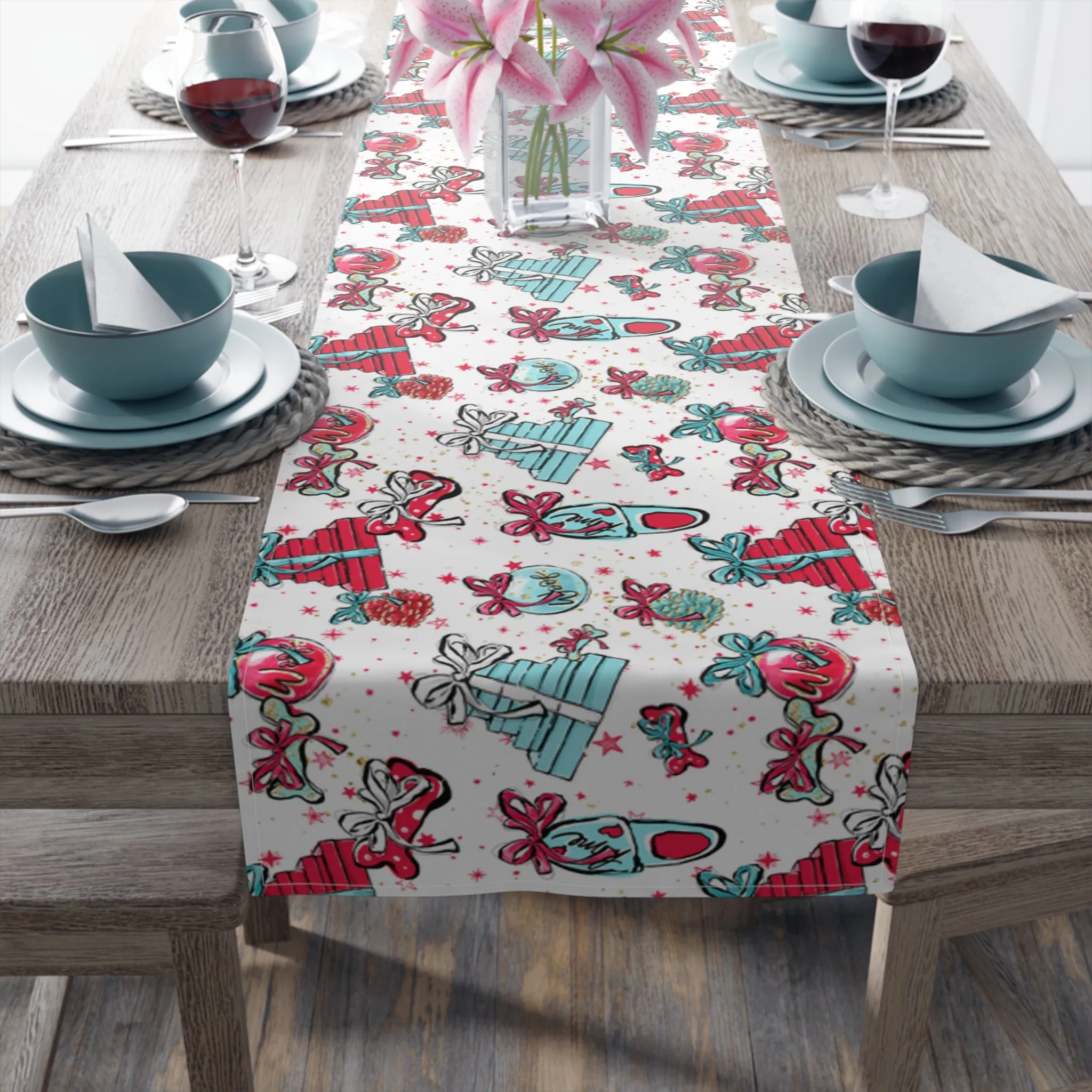 Doggie Christmas, Table Runner, Cotton Twill and Poly Available