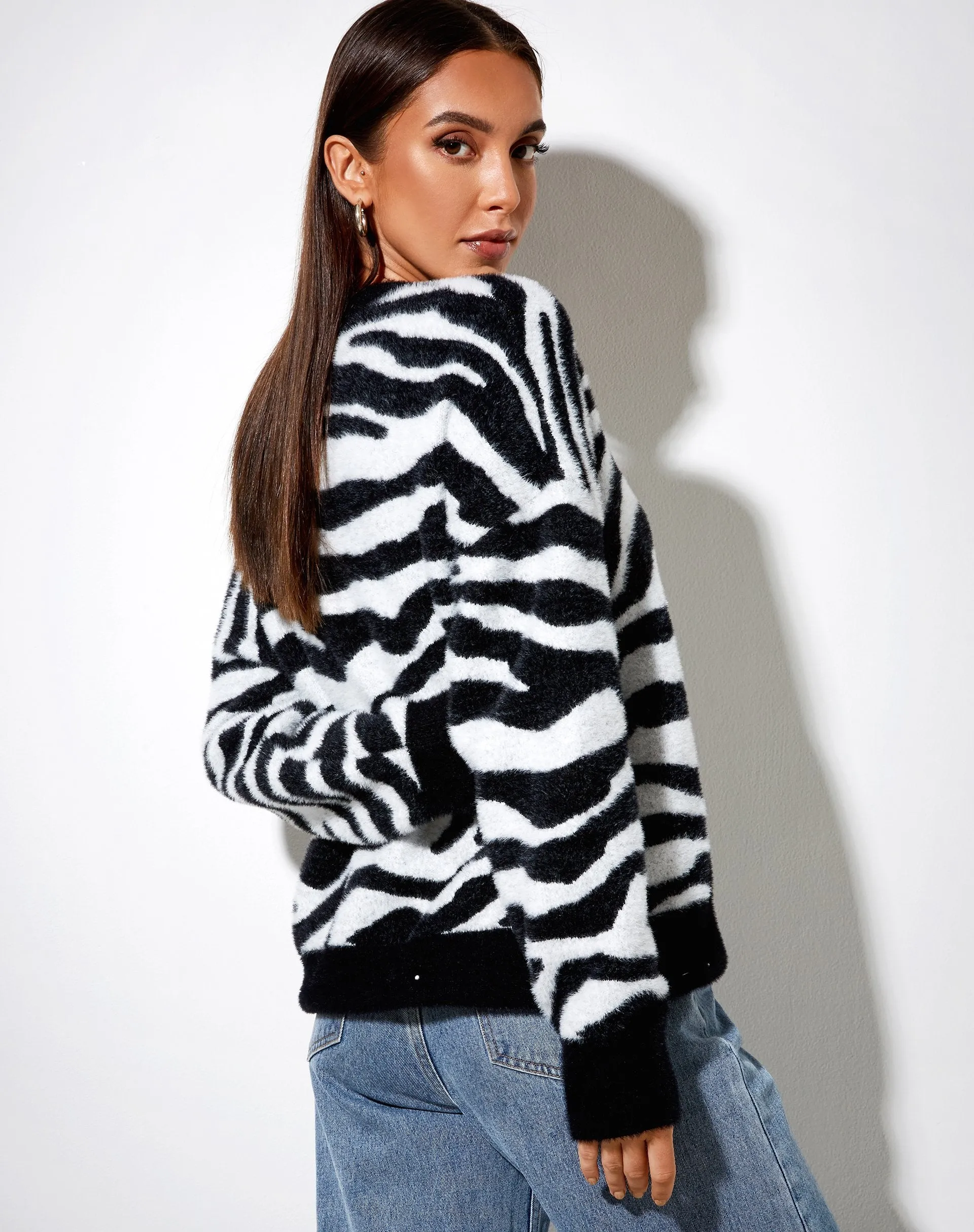 Eleni Jumper in Knit Zebra Black and White