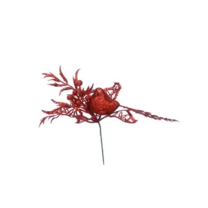 Festive 18cm Red Glitter Bird Pick