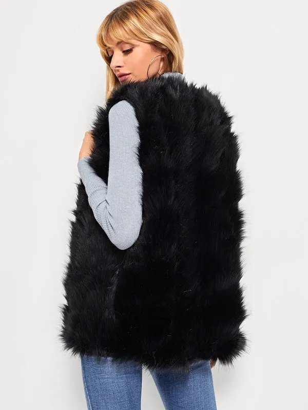 Fluffy Faux Fur Panel Gilet