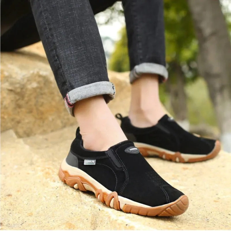 Genuine Leather Outdoor Slip On Sneakers