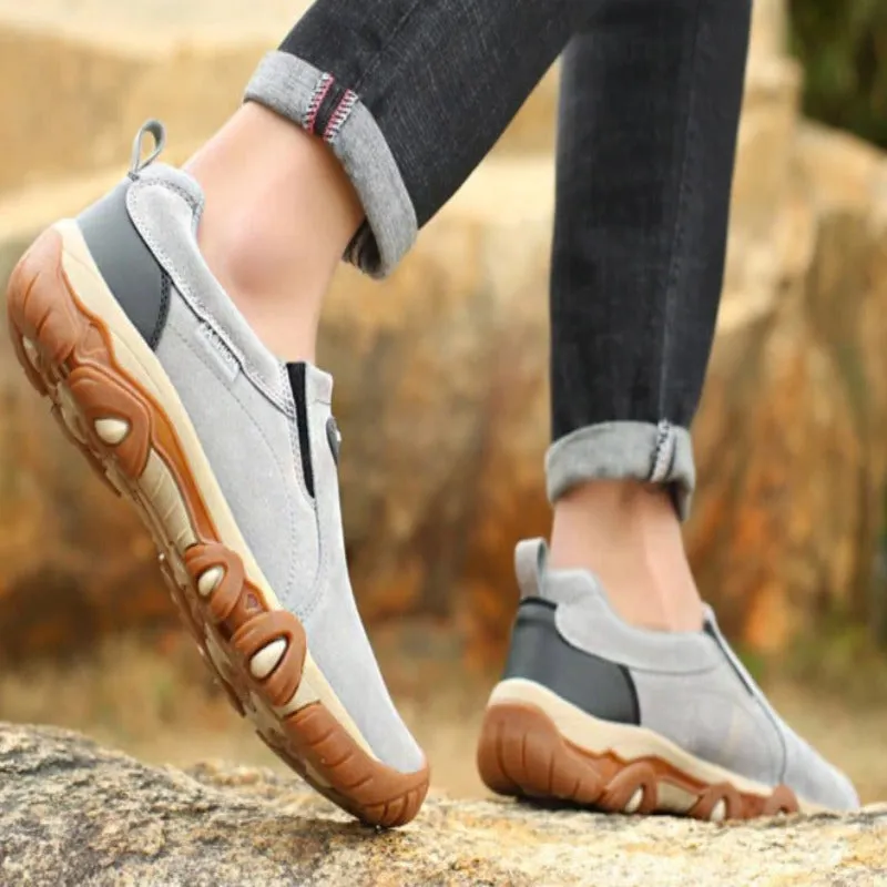 Genuine Leather Outdoor Slip On Sneakers