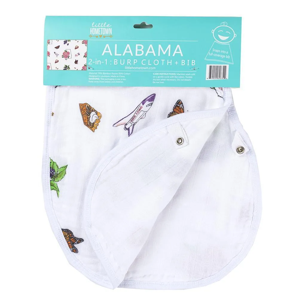 Gift Set: Alabama Floral Baby Muslin Swaddle Blanket and Burp Cloth/Bib Combo