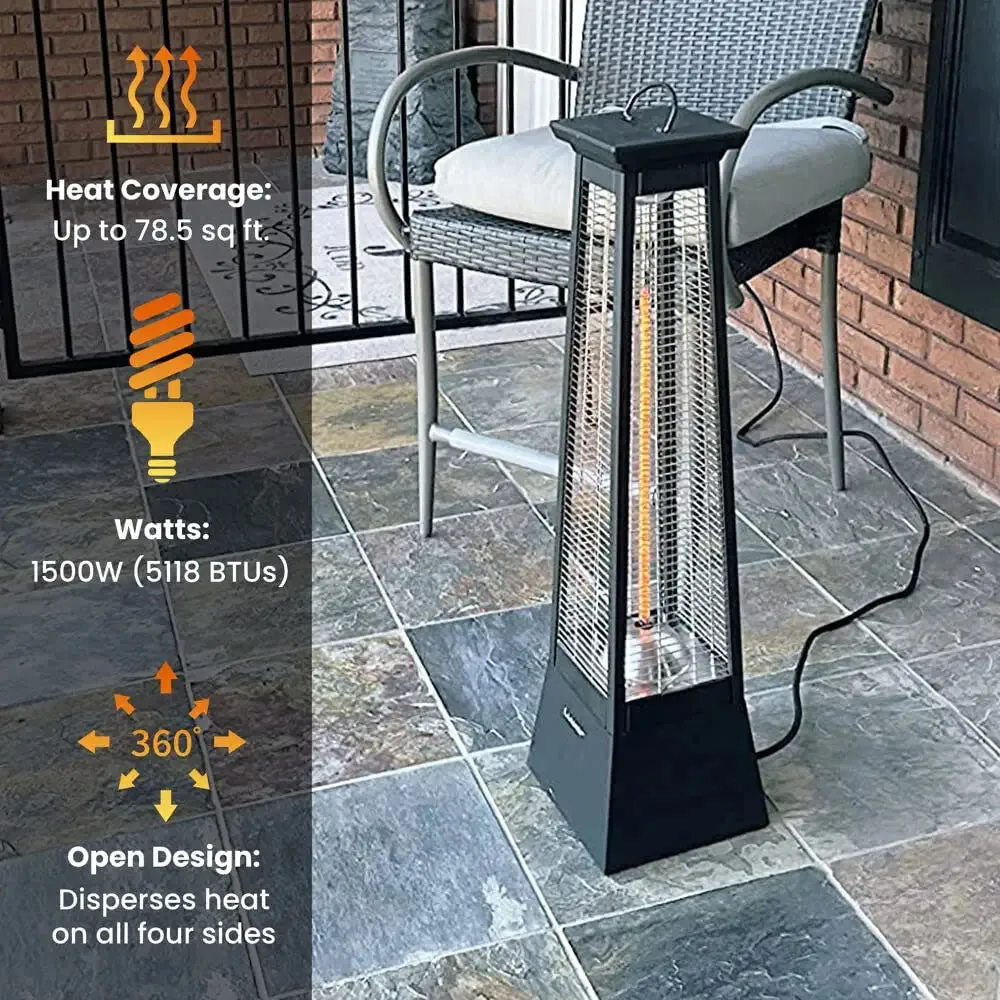 Hanover 31.5 In. Outdoor Infrared Electric Heater | Warms up to 122 Sq. Ft. | 1500 Watts | Modern Heater Perfect for Patios, Porches, Garages, and Workshops | Black