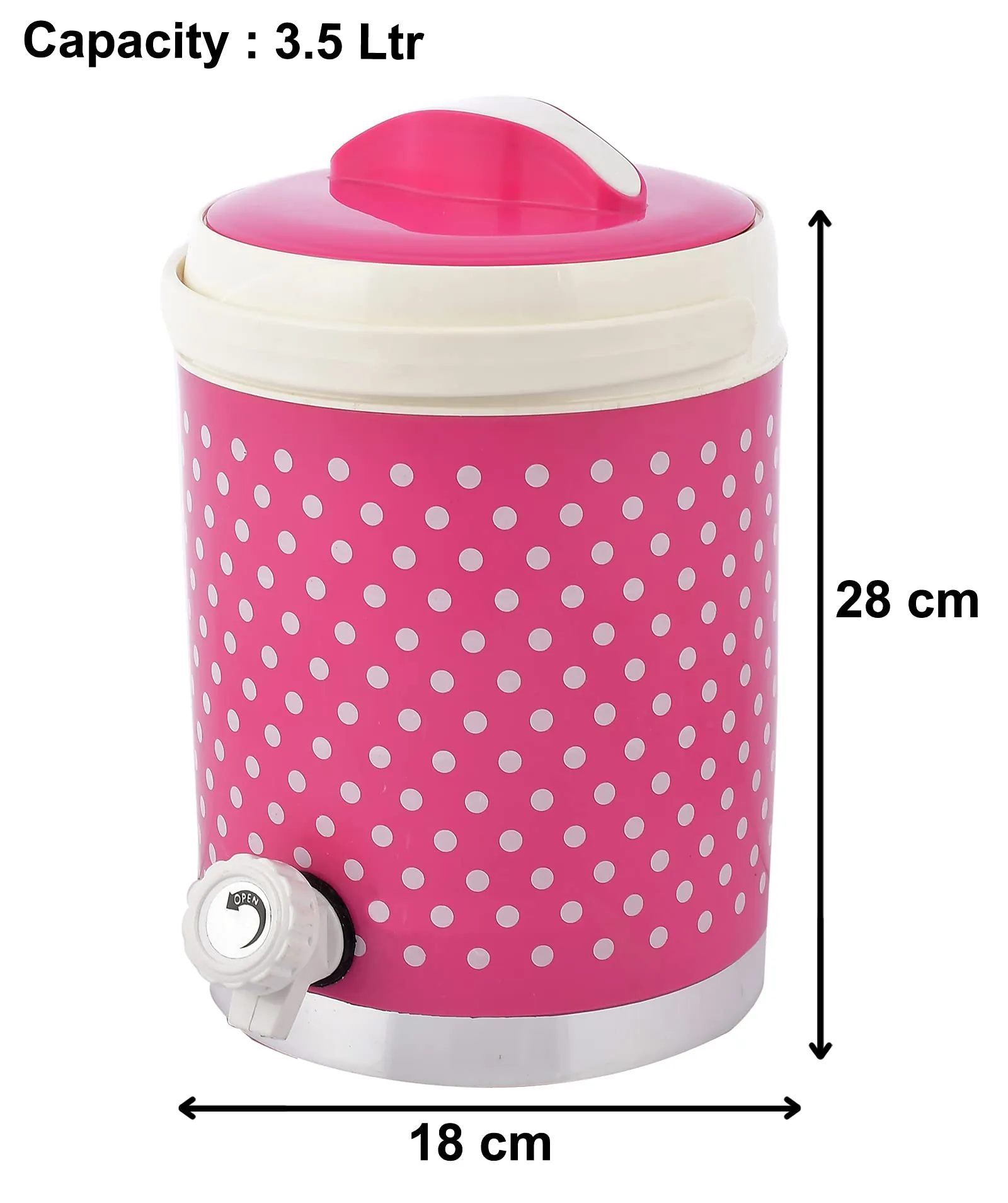 Heart Home Dot Printed Insulated Water Jug/Camper with Handle, 3.5 Ltrs (Pink)-HS42HEARTH25198