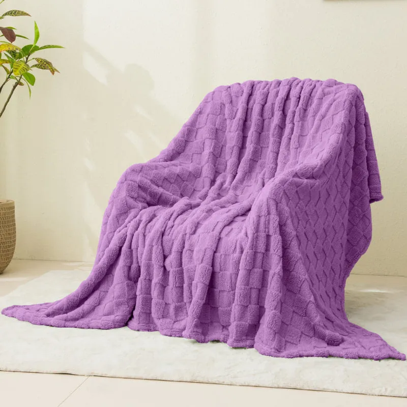 Linenova Coral Fleece Plaid Warm Blanket