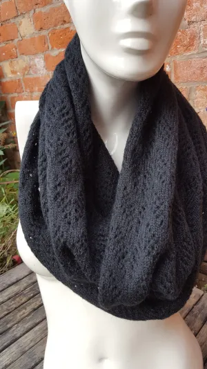 Mohair, Handmade cowl, infinity scarf, mobius scarf, in black