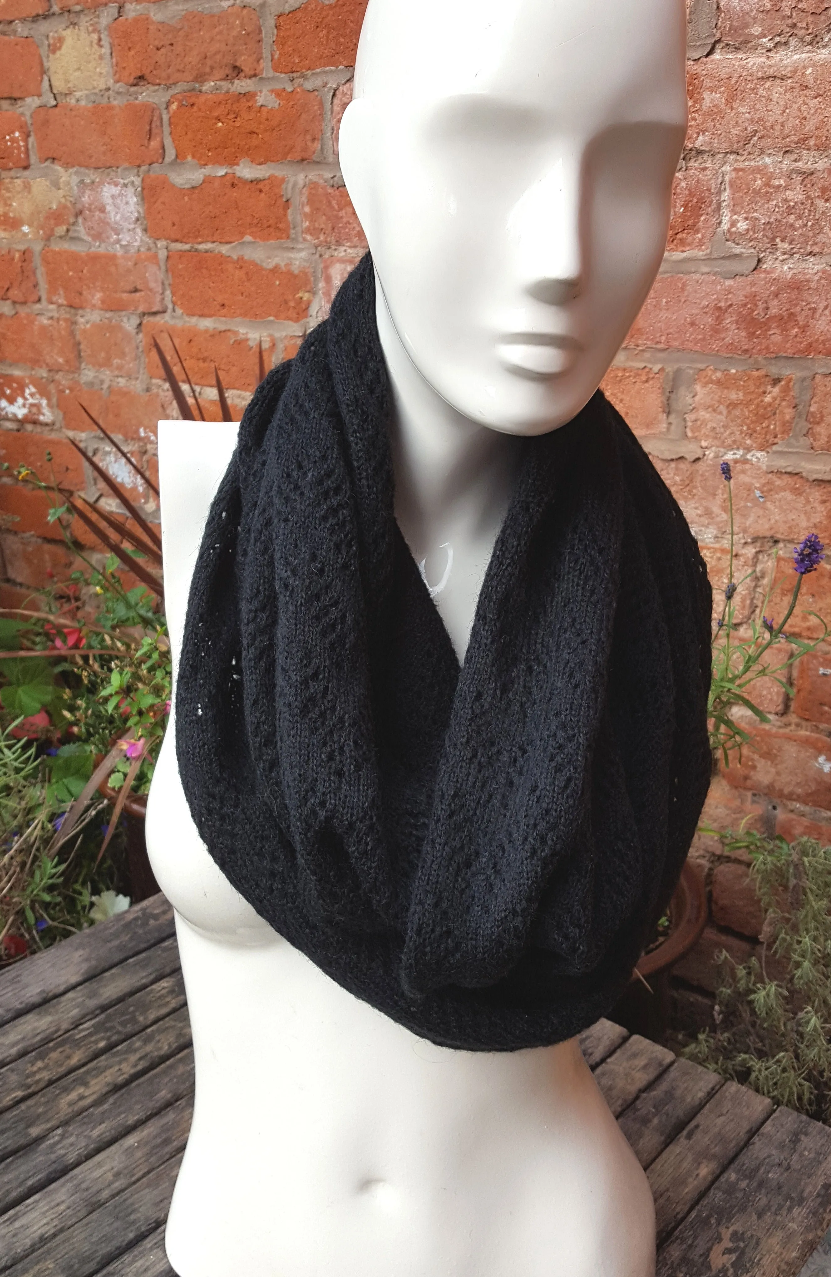 Mohair, Handmade cowl, infinity scarf, mobius scarf, in black