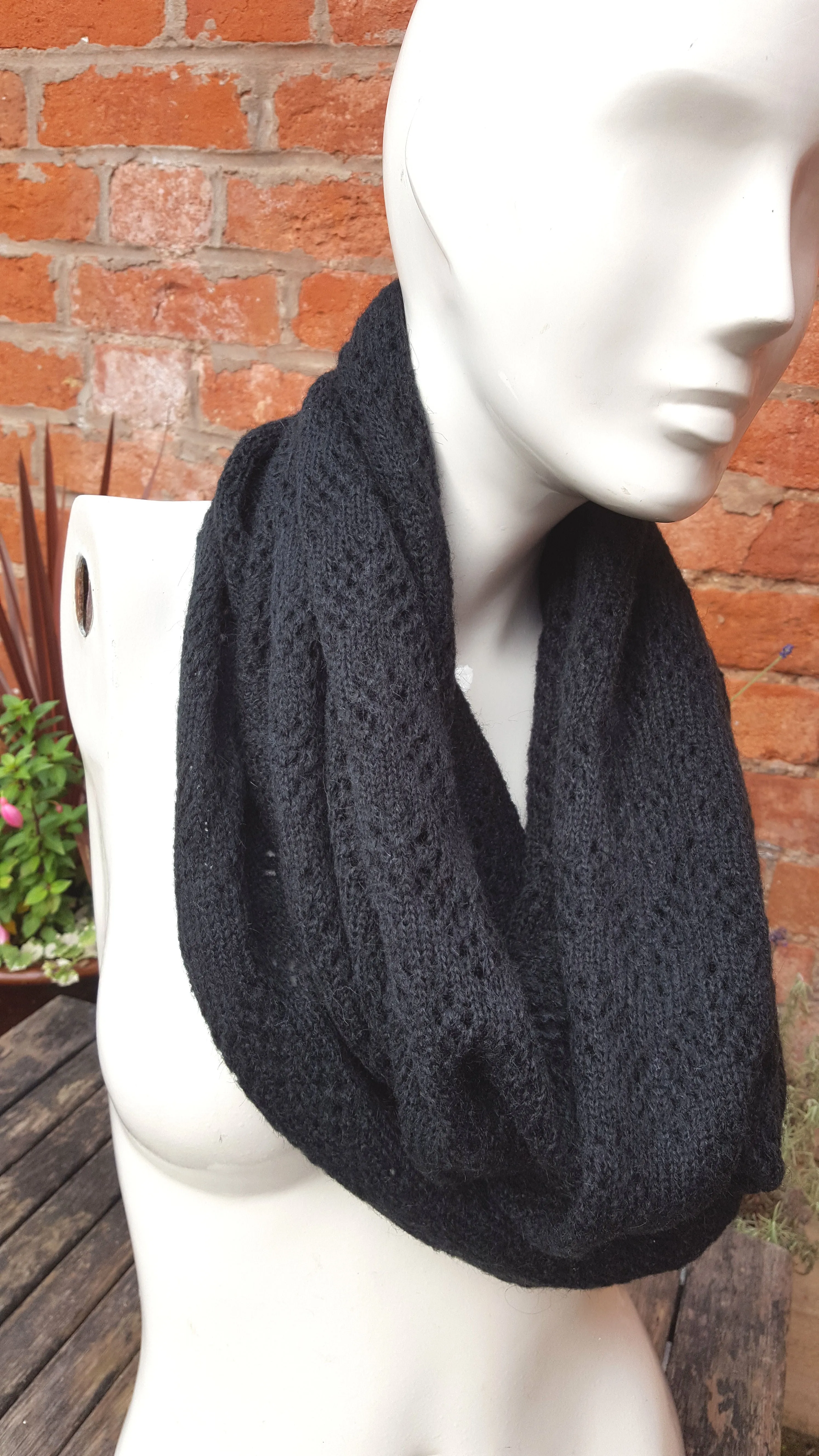 Mohair, Handmade cowl, infinity scarf, mobius scarf, in black