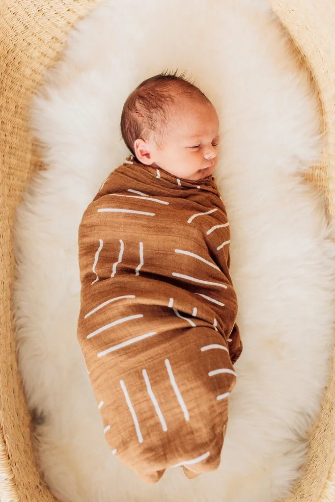 Mustard Mudcloth Muslin Swaddle Blanket