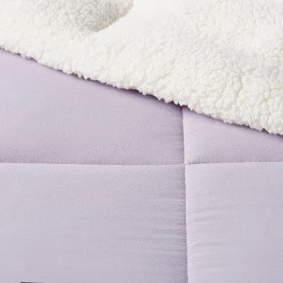 New - Room Essentials Knitted Reversible Comforter Solid Brushing, Purple, Full/Queen