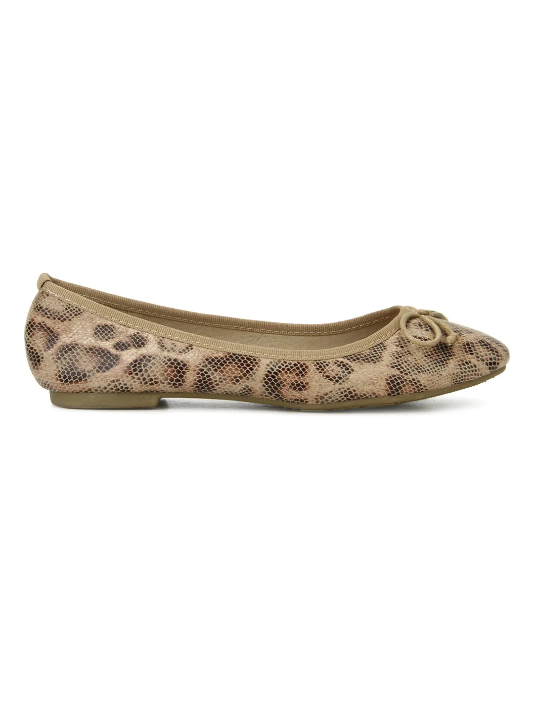 Nude Snake Print Ballerina Flats