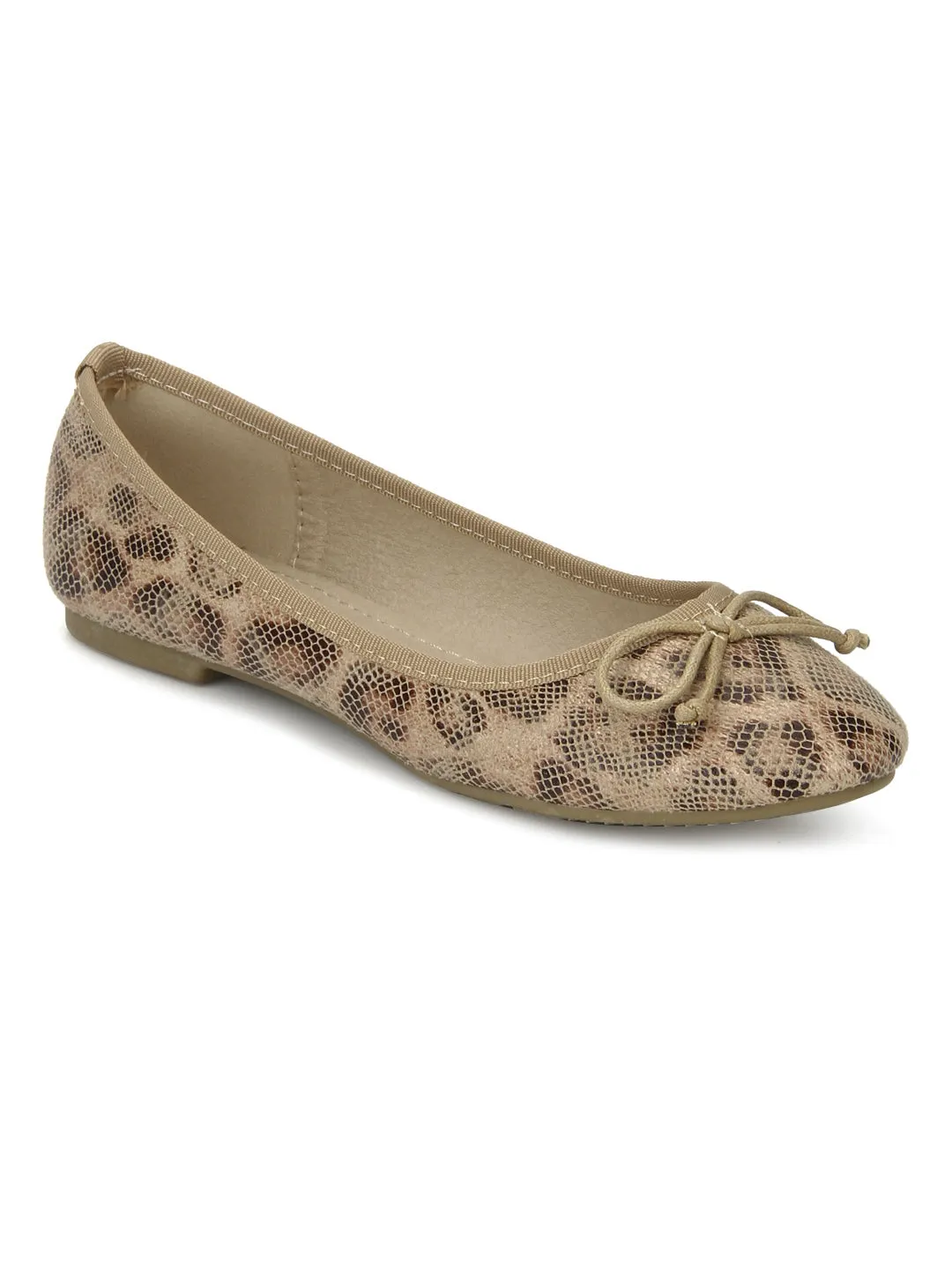 Nude Snake Print Ballerina Flats