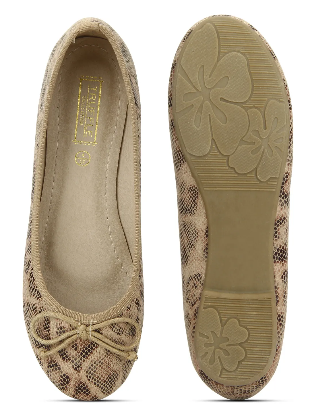 Nude Snake Print Ballerina Flats