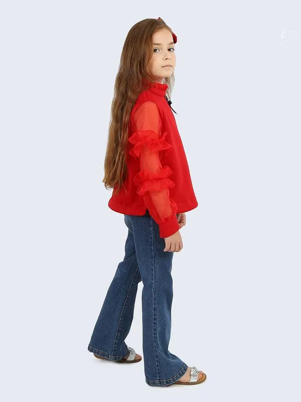 One Friday Red Frill Sleeve Top